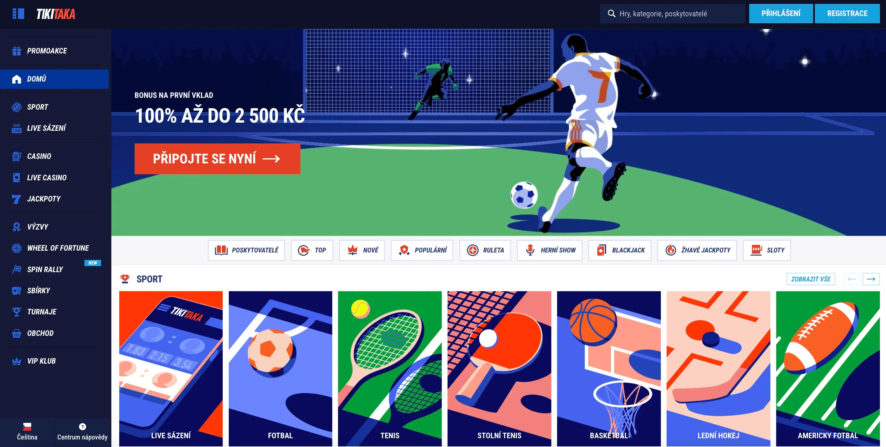 Domovská stránka Tikitaka casino